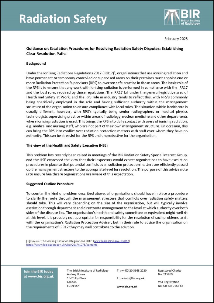 Guidance on escalation procedures for resolving radiation safety disputes