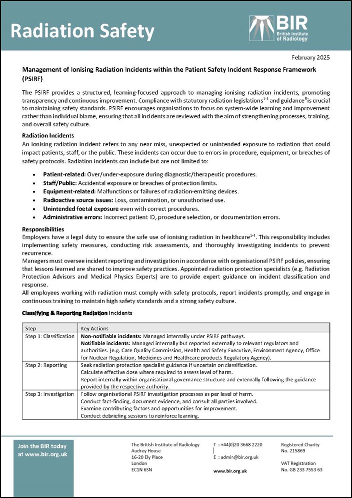 Ionising radiation incidents PSIRF